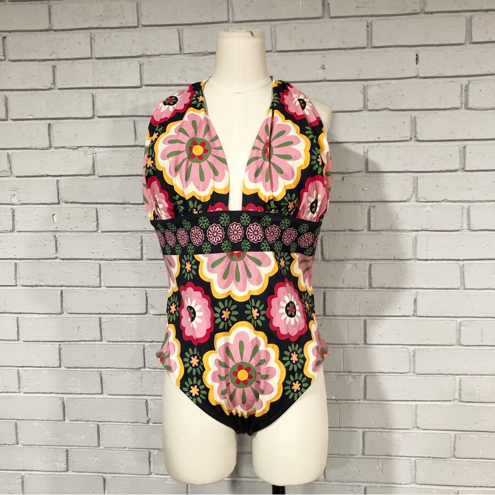 Boden Women’s Deep V-neck Multicolor Tapestry Tile Swimsuit